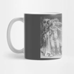 Mystical Sphinx Cat and Egyptian Goddess - Graphite Pencil Art Mug